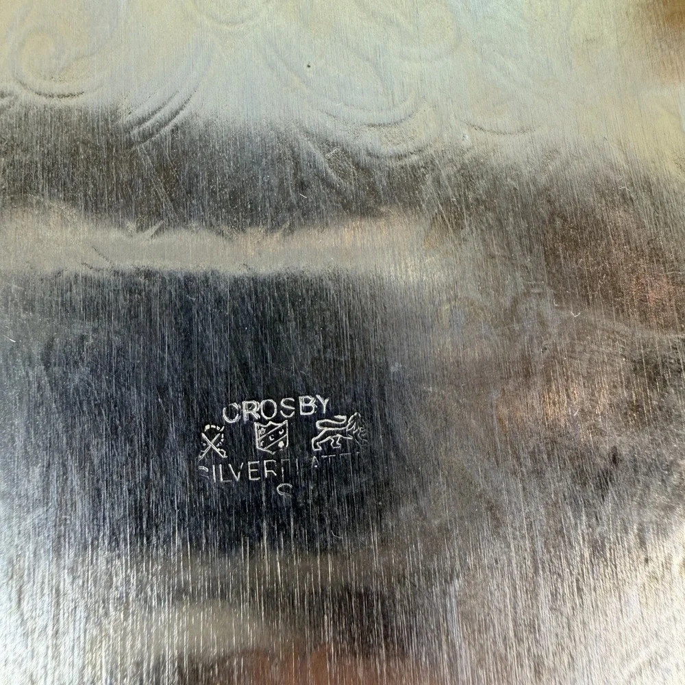 Gold tone footed tray‎ with handles Crosby silverplate 14
